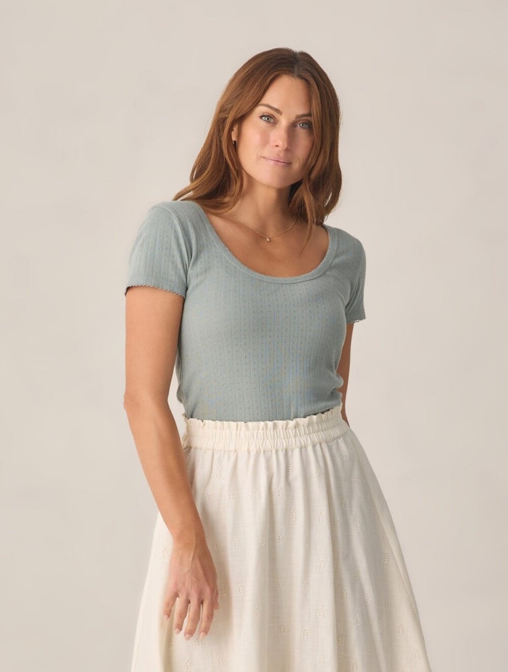 Rylee + Cru Pointelle Tee in Seafoam - Large